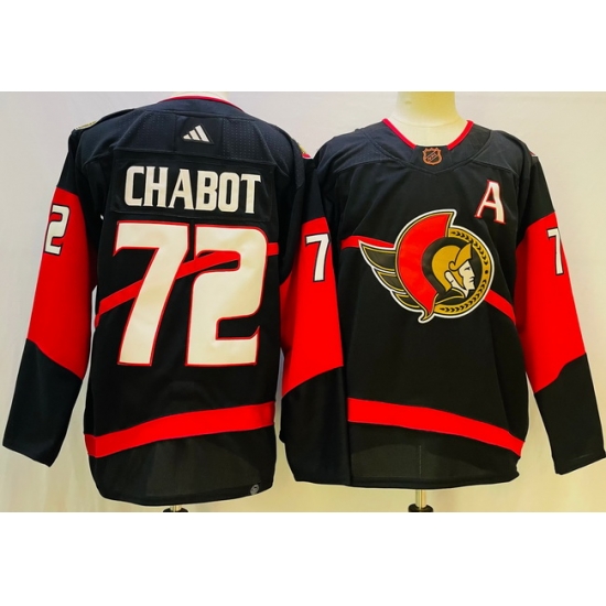 Men Ottawa Senators 72 Thomas Chabot Black 2022 23 Reverse Black Stitched Jersey